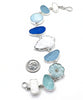 Aqua & Blue Sea Glass with Mother of Pearl Leaf & Stones  Bracelet - 8 1/4