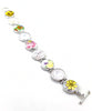 Colorful Flower Vintage Pottery with Glass Buttons Connected Cuff Style Bracelet- 8 1/2