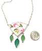 Pink Roses Vintage Pottery & Green Sea Glass Leaves Necklace