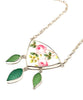 Pink Roses Vintage Pottery & Green Sea Glass Leaves Necklace
