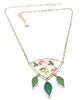 Pink Roses Vintage Pottery & Green Sea Glass Leaves Necklace