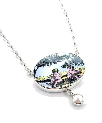 Sweet Babies Vintage Pottery and Pearl Necklace