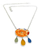 Bold Orange Flower Vintage Pottery & Sea Glass Leaves Necklace