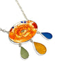 Bold Orange Flower Vintage Pottery & Sea Glass Leaves Necklace