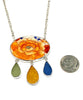 Bold Orange Flower Vintage Pottery & Sea Glass Leaves Necklace