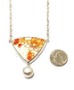 Orange Flowers Vintage Pottery and Pearl Necklace
