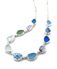 Bold Vintage Pottery Shard and Sea Glass Blues 11 Piece Necklace
