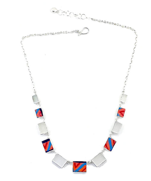 Frosted Clear Sea Glass and Bold Guatemalan Pottery Shard 13 Piece Necklace
