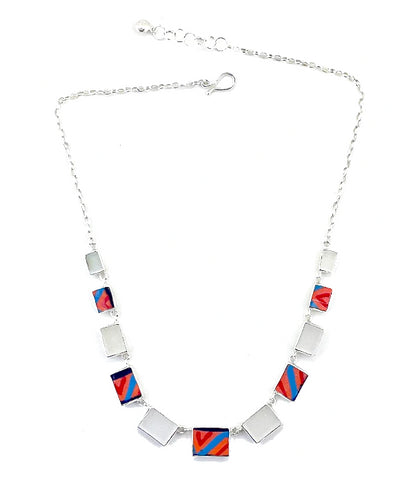 Frosted Clear Sea Glass and Bold Guatemalan Pottery Shard 13 Piece Necklace