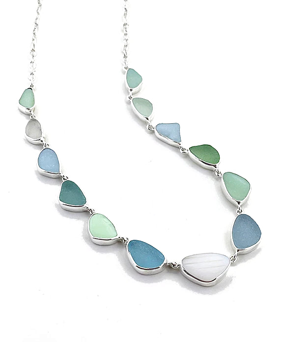 Jadeite, Green, Aqua & White Sea Glass 13 Piece Necklace