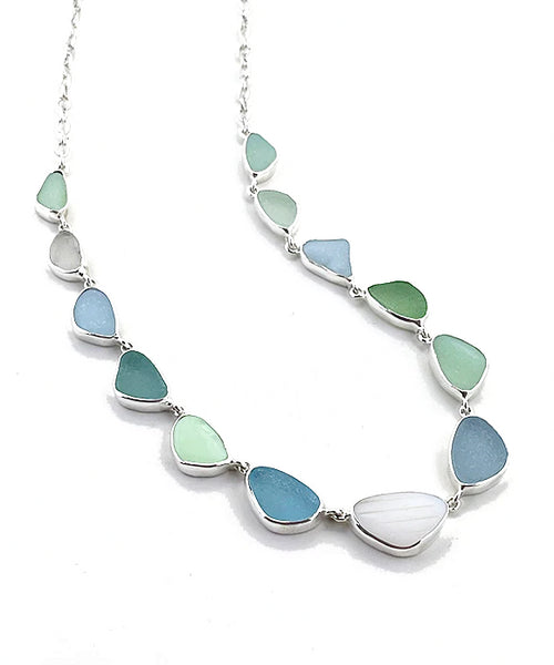 Jadeite, Green, Aqua & White Sea Glass 13 Piece Necklace