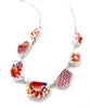 Orange Floral and Patterned Vintage Pottery 7 Piece Shard Necklace