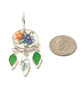 Blue & Orange Floral Vintage Pottery with Green Sea Glass Drops Chandelier Style Earrings