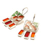 Rust and Green Floral Vintage Imari Pottery with Orange & Fuchsia Stained Glass Chandelier Style Earrings
