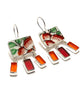 Rust and Green Floral Vintage Imari Pottery with Orange & Fuchsia Stained Glass Chandelier Style Earrings