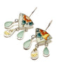 Orange and Yellow Floral Vintage Pottery with Aqua Sea Glass Chandelier Style Earrings
