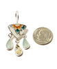 Orange and Yellow Floral Vintage Pottery with Aqua Sea Glass Chandelier Style Earrings