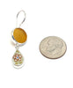 Amber Sea Glass with Rust Flower Vintage Pottery Double Drop Earrings