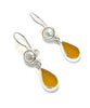Rich Amber Sea Glass with Pearl Earrings Double Drop Earrings