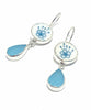 Simple Aqua Flowers & Aqua Sea Glass Double Drop Earrings