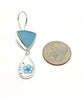Aqua Blue Stained Glass & Bold Aqua Flowers Vintage Pottery Double Drop Earrings
