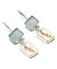 Light Blue Sea Glass and Floral Vintage Pottery Double Drop Earrings