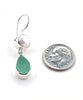 Bright Aqua Green Sea Glass with Pearl Earrings Double Drop Earrings