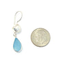 Bright Aqua Blue Sea Glass with Pearl Earrings Double Drop Earrings