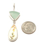 Soft Aqua Sea Glass & Delicate Leaf Vintage Pottery Double Drop Earrings
