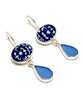 Bold Blue & White Vintage Pottery & Blue Sea Glass Double Drop Earrings