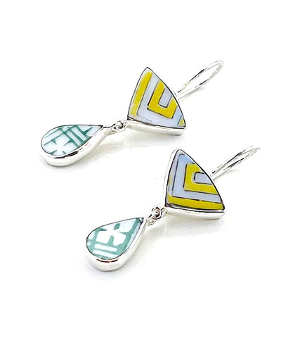 Bold Asian Inspired Vintage Pottery Double Drop Earrings