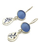 Blue Sea Glass and Blue & White Leaves Vintage Pottery Double Drop Earrings