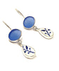 Blue Sea Glass and Blue & White Leaves Vintage Pottery Double Drop Earrings