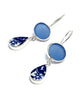 Blue Sea Glass with Blue & White Vintage Pottery Double Drop Earrings