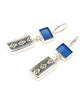 Blue Sea Glass With Blue Plate Edge Pattern Double Drop Rectangle Earrings