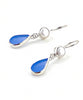 Blue Sea Glass with Pearl Earrings Double Drop Earrings