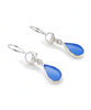 Blue Sea Glass with Pearl Earrings Double Drop Earrings