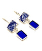 Blue Willow Vintage Pottery & Cobalt Stained Glass Rectangle Double Drop Earrings