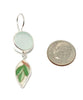 Soft Green Sea Glass & Bold Vintage Pottery Leaves Double Drop Earrings