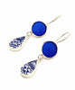 Cobalt Sea Glass and Blue Willow Vintage Pottery Double Drop Earrings