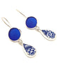 Cobalt Sea Glass and Blue Willow Vintage Pottery Double Drop Earrings