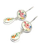 Colorful Pink Flowers Vintage Pottery Double Drop Earrings