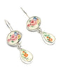 Colorful Pink Flowers Vintage Pottery Double Drop Earrings