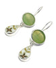 Light Olive Green Stained Glass & Bold Flowers Vintage Pottery Double Drop Earrings