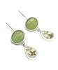 Light Olive Green Stained Glass & Bold Flowers Vintage Pottery Double Drop Earrings