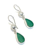 Forest Green Sea Glass with Pearl Earrings Double Drop Earrings