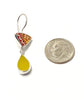 Red, Yellow & White Floral Vintage Pottery with Yellow Stained Glass Double Drop Earrings