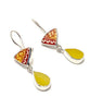 Red, Yellow & White Floral Vintage Pottery with Yellow Stained Glass Double Drop Earrings