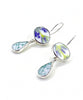 Purple Flower And Green Patterned Vintage Pottery Double Drop Earrings