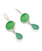 Green with Turquoise Sea Glass Double Drop Earrings